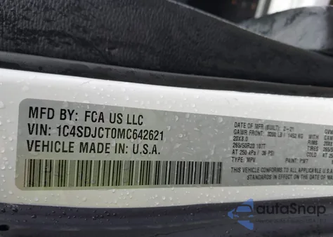 2021 Dodge Durango R/T Awd из США, поврежденный, VIN 1C4SDJCT0MC642621